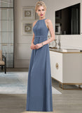 Skyler A-Line Scoop Neck Floor-Length Chiffon Bridesmaid Dress With Ruffle STKP0012861