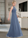 Skyler A-Line Scoop Neck Floor-Length Chiffon Bridesmaid Dress With Ruffle STKP0012861