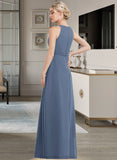 Skyler A-Line Scoop Neck Floor-Length Chiffon Bridesmaid Dress With Ruffle STKP0012861