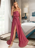 Lexie A-Line Cowl Neck Floor-Length Bridesmaid Dress With Ruffle Split Front STKP0012862