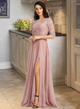 Brianna A-Line Scoop Neck Floor-Length Bridesmaid Dress With Split Front STKP0012865