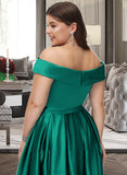 Phoenix Ball-Gown/Princess Off-the-Shoulder Floor-Length Satin Bridesmaid Dress With Split Front Pockets STKP0012866