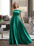 Phoenix Ball-Gown/Princess Off-the-Shoulder Floor-Length Satin Bridesmaid Dress With Split Front Pockets STKP0012866