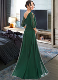 Aimee A-Line V-neck Floor-Length Bridesmaid Dress With Ruffle STKP0012870