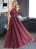 Millie A-Line Square Neckline Floor-Length Chiffon Lace Bridesmaid Dress STKP0012873