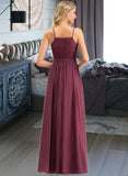 Millie A-Line Square Neckline Floor-Length Chiffon Lace Bridesmaid Dress STKP0012873