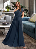 Lara A-Line One-Shoulder Floor-Length Bridesmaid Dress With Ruffle STKP0012875