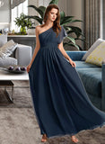 Lara A-Line One-Shoulder Floor-Length Bridesmaid Dress With Ruffle STKP0012875