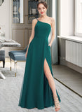 Myla A-Line One-Shoulder Floor-Length Bridesmaid Dress With Split Front Pockets STKP0012876