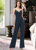 Shiloh Jumpsuit/Pantsuit V-Neck Floor-Length Chiffon Bridesmaid Dress With Ruffle STKP0012877