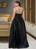 Tracy A-Line Square Neckline Floor-Length Satin Bridesmaid Dress With Split Front Pockets STKP0012879