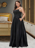 Tracy A-Line Square Neckline Floor-Length Satin Bridesmaid Dress With Split Front Pockets STKP0012879