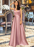 Joanne Ball-Gown/Princess V-neck Floor-Length Satin Bridesmaid Dress With Pockets STKP0012880