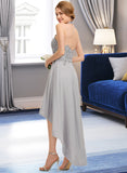 Christine A-line Halter Asymmetrical Chiffon Lace Bridesmaid Dress STKP0012881