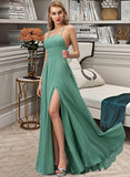 Aryanna A-LineSquareNecklineFloor-LengthChiffonBridesmaidDressWithSplitFrontPockets#251385 STKP0012885