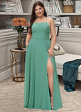 Aryanna A-LineSquareNecklineFloor-LengthChiffonBridesmaidDressWithSplitFrontPockets#251385 STKP0012885