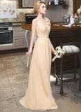 Audrey A-Line One-Shoulder Floor-Length Chiffon Bridesmaid Dress With Ruffle Flower(s) STKP0012887