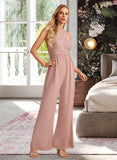 Alannah Jumpsuit/Pantsuit High Neck Floor-Length Bridesmaid Dress With Pleated STKP0012888