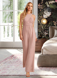 Alannah Jumpsuit/Pantsuit High Neck Floor-Length Bridesmaid Dress With Pleated STKP0012888