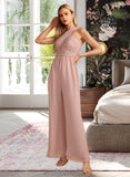 Alannah Jumpsuit/Pantsuit High Neck Floor-Length Bridesmaid Dress With Pleated STKP0012888