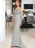 Kasey Trumpet/Mermaid One-Shoulder Sweep Train Chiffon Bridesmaid Dress STKP0012889