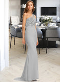 Kasey Trumpet/Mermaid One-Shoulder Sweep Train Chiffon Bridesmaid Dress STKP0012889