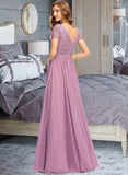 Roselyn A-Line V-neck Floor-Length Chiffon Bridesmaid Dress With Split Front STKP0012890