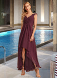 Kimberly A-Line V-neck Asymmetrical Bridesmaid Dress With Ruffle STKP0012893