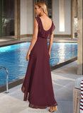 Kimberly A-Line V-neck Asymmetrical Bridesmaid Dress With Ruffle STKP0012893