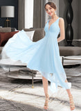 Adeline A-Line V-neck Asymmetrical Bridesmaid Dress With Ruffle STKP0012900