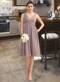 Ashtyn Empire V-Neck Knee-Length Chiffon Bridesmaid Dress With Cascading Ruffles STKP0012901