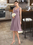 Ashtyn Empire V-Neck Knee-Length Chiffon Bridesmaid Dress With Cascading Ruffles STKP0012901