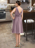 Ashtyn Empire V-Neck Knee-Length Chiffon Bridesmaid Dress With Cascading Ruffles STKP0012901