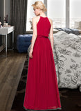 Amira A-Line Scoop Neck Floor-Length Chiffon Bridesmaid Dress With Bow(s) STKP0012902