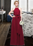 Amira A-Line Scoop Neck Floor-Length Chiffon Bridesmaid Dress With Bow(s) STKP0012902