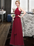 Amira A-Line Scoop Neck Floor-Length Chiffon Bridesmaid Dress With Bow(s) STKP0012902