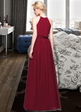 Amira A-Line Scoop Neck Floor-Length Chiffon Bridesmaid Dress With Bow(s) STKP0012902