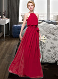 Amira A-Line Scoop Neck Floor-Length Chiffon Bridesmaid Dress With Bow(s) STKP0012902