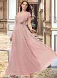 Miley A-Line V-neck Floor-Length Chiffon Bridesmaid Dress With Split Front STKP0012903