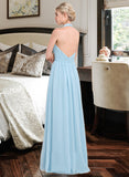 Donna A-line Halter Floor-Length Chiffon Bridesmaid Dress With Ruffle STKP0012905