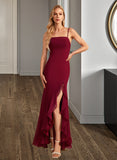 Jaylen Trumpet/Mermaid Square Neckline Floor-Length Bridesmaid Dress With Ruffle Split Front STKP0012906