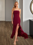 Jaylen Trumpet/Mermaid Square Neckline Floor-Length Bridesmaid Dress With Ruffle Split Front STKP0012906