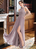 Lily A-Line Halter Floor-Length Bridesmaid Dress With Split Front STKP0012907