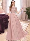 Bryanna A-Line Scoop Neck Floor-Length Chiffon Bridesmaid Dress With Sequins STKP0012908