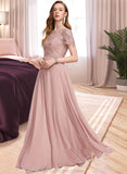 Bryanna A-Line Scoop Neck Floor-Length Chiffon Bridesmaid Dress With Sequins STKP0012908