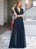 Aria A-Line V-neck Floor-Length Chiffon Bridesmaid Dress With Split Front STKP0012909