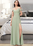 Eliana A-Line V-neck Floor-Length Chiffon Bridesmaid Dress With Split Front STKP0012915