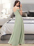 Eliana A-Line V-neck Floor-Length Chiffon Bridesmaid Dress With Split Front STKP0012915