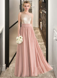 Katherine A-line One Shoulder Floor-Length Chiffon Sequined Bridesmaid Dress STKP0012916