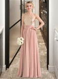 Katherine A-line One Shoulder Floor-Length Chiffon Sequined Bridesmaid Dress STKP0012916